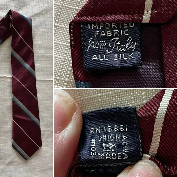 Vintage Burgundy Red Striped Silk Mens Tie Necktie #103 3.25"W by Damon Creation - Picture 3 of 5